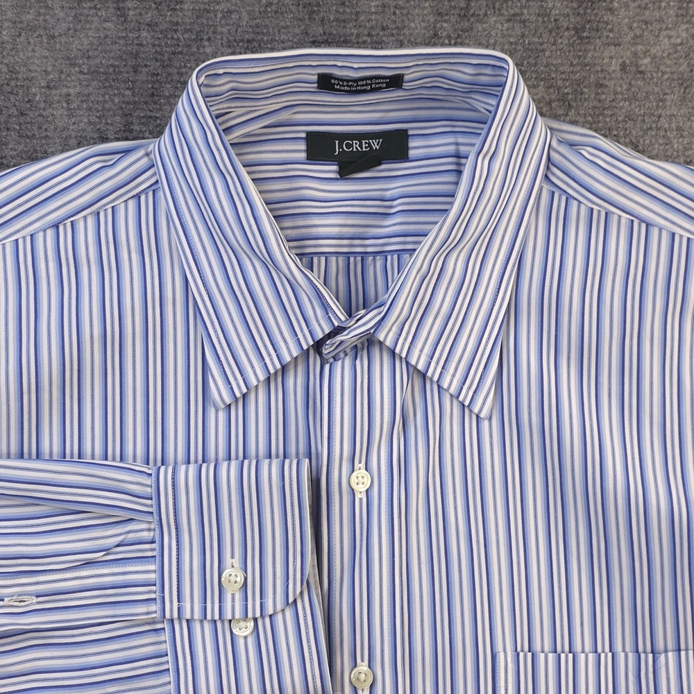 J Crew Shirt Large 16 16.5 Blue Vertical Striped Long Sleeve Button Up Cotton